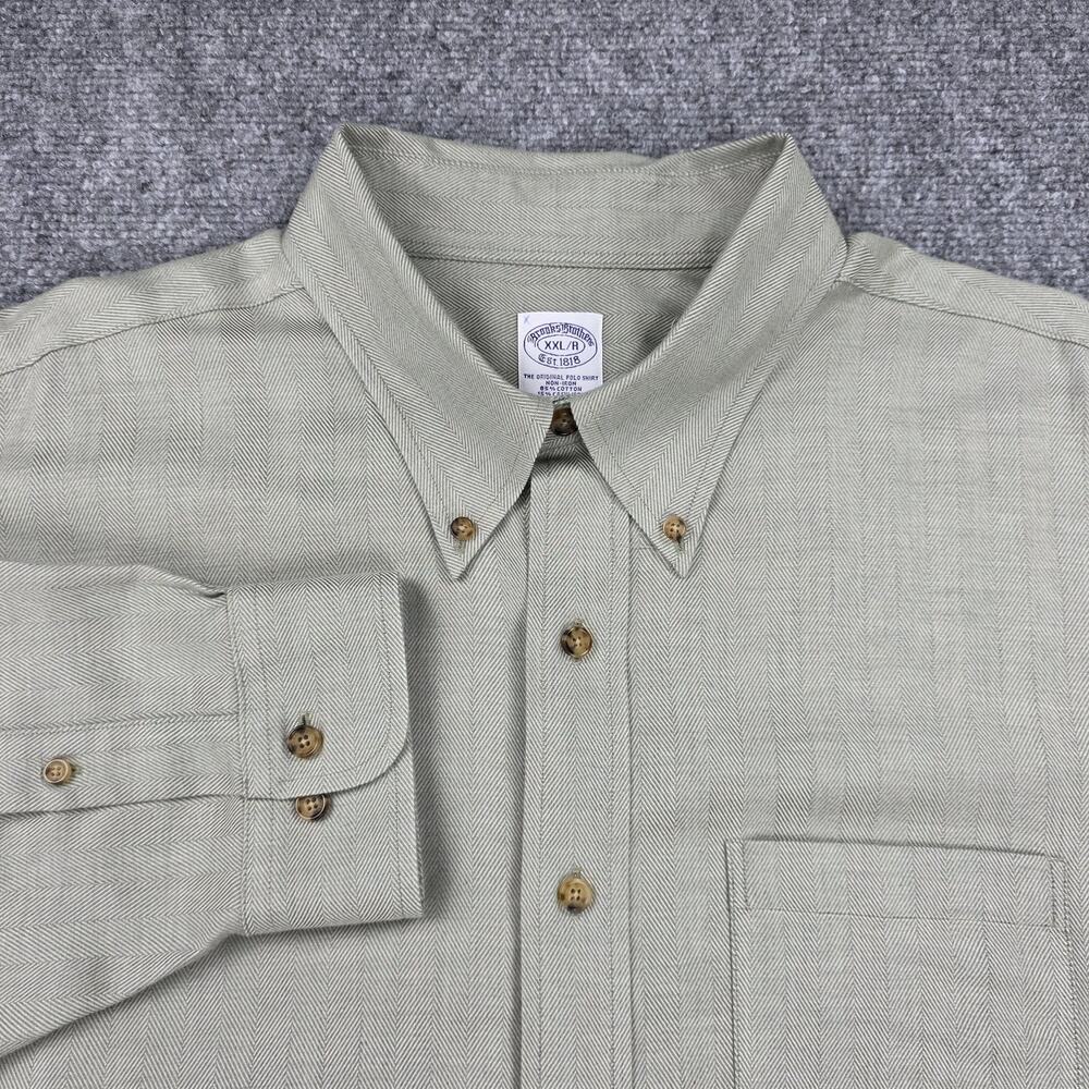Brooks Brothers Shirt Mens XXL Green Herringbone Cotton Cashmere Button Down